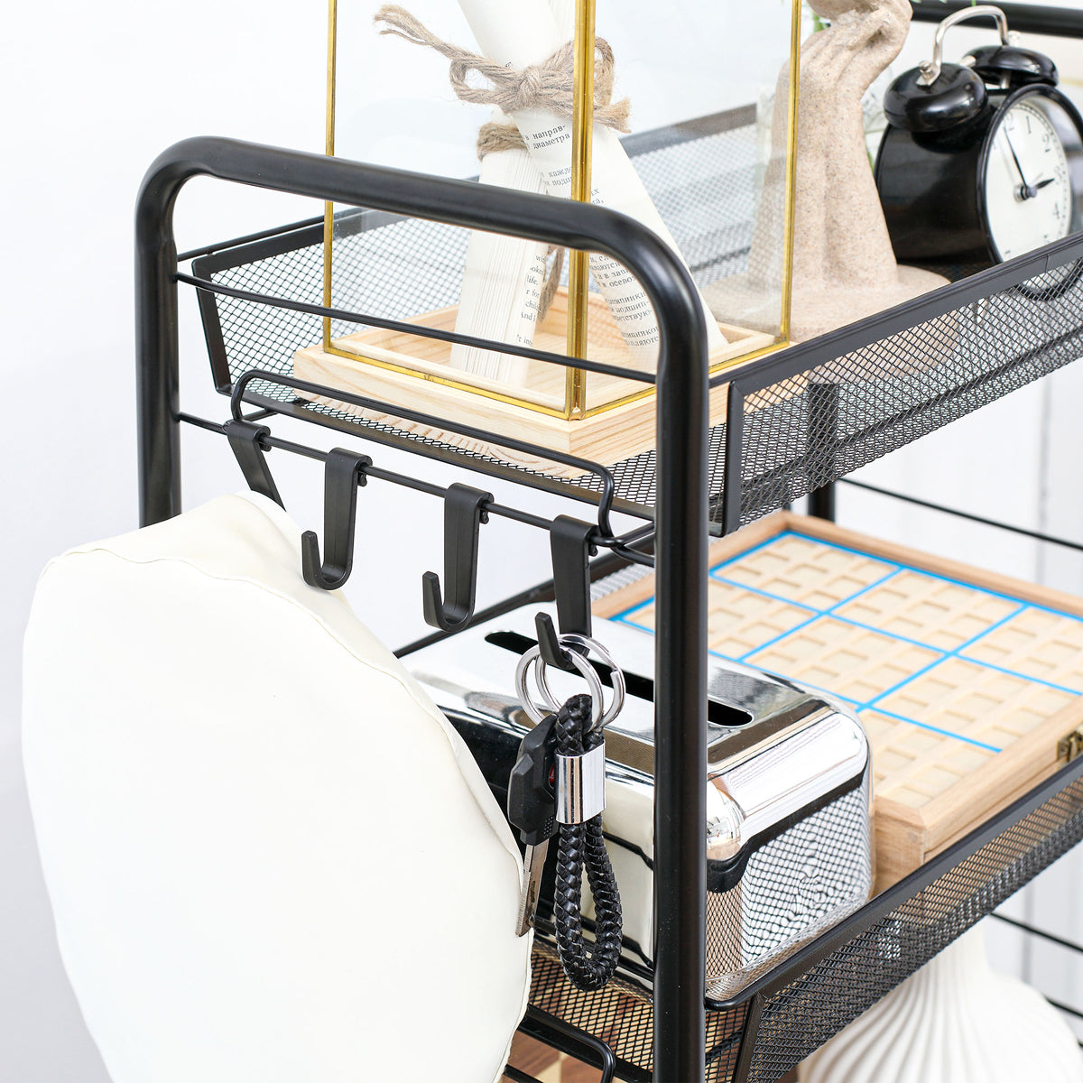 HOMCOM Küchenwagen mit 5 Drahtkörben, 4 Haken, 4 Rollen, 2 Griffe, Stahl/Kunststoff, 45x26,5x106 cm, Weiß