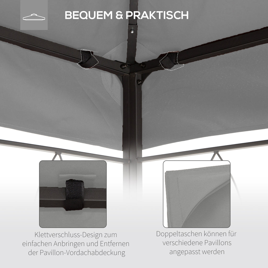 Outsunny Ersatzdach für Metallpavillon 3x4m wasserabweisend Pavillondach mit Doppeldach, Ersatzbezug für Gartenpavillon Partyzelt Gartenzelt Polyester Hellgrau