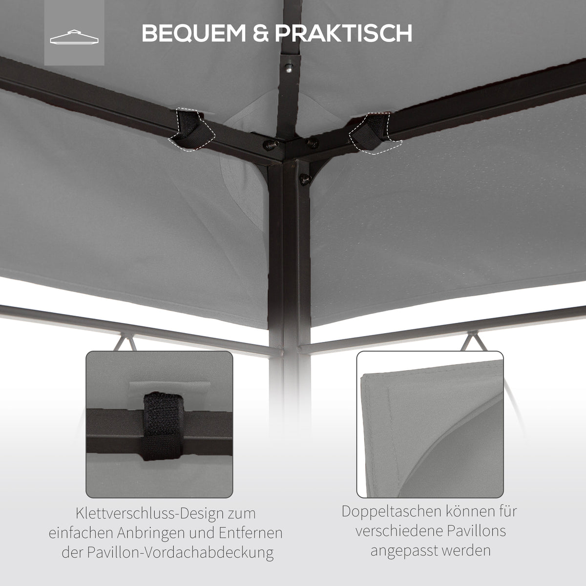 Outsunny Ersatzdach für Metallpavillon 3x4m wasserabweisend Pavillondach mit Doppeldach, Ersatzbezug für Gartenpavillon Partyzelt Gartenzelt Polyester Hellgrau
