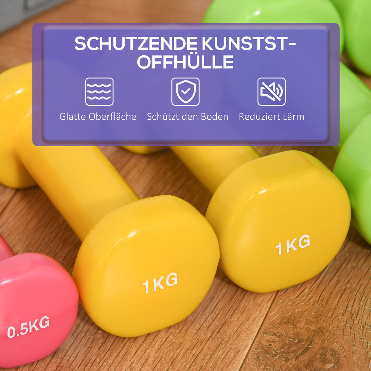HOMCOM Kurzhantel Set mit Koffer Tragbar 2 x 0,5 kg, 2 x 1 kg, 2 x 1,5 kg Hantelset  6er Set Stahl Bunt