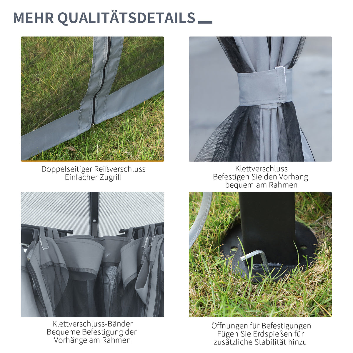 Outsunny Pavillon mit Polycarbonatdach, Vorhänge mit Fliegennetz, Alugestell, dunkelgrau, 3 x 3 m