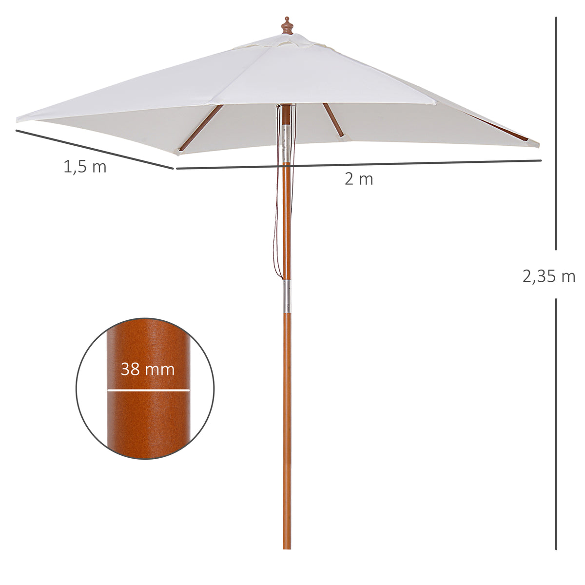 Outsunny Sonnenschirm 200 x 150 x 235 cm Knickbarer Gartenschirm 3-stufig einstellbar rechteckig Strandschirm wasserabweisend und UV-beständig für Strand Balkon Terrasse Garten Cremeweiß