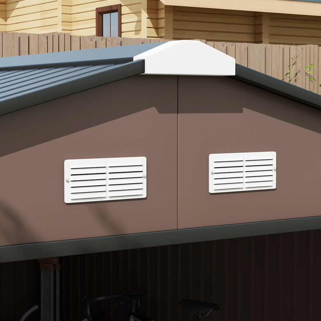 Outsunny Geräteschuppen, Wetterfestes Gartenhaus für Gartengeräte, mit Belüftungsfenstern, Schiebetüren, Stahl, Braun