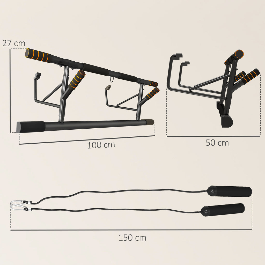 SPORTNOW Türreckstange Türreck für Klimmzüge mit Widerstandsbändern gepolsterten Griffen 100 x 50 x 27 cm Schwarz