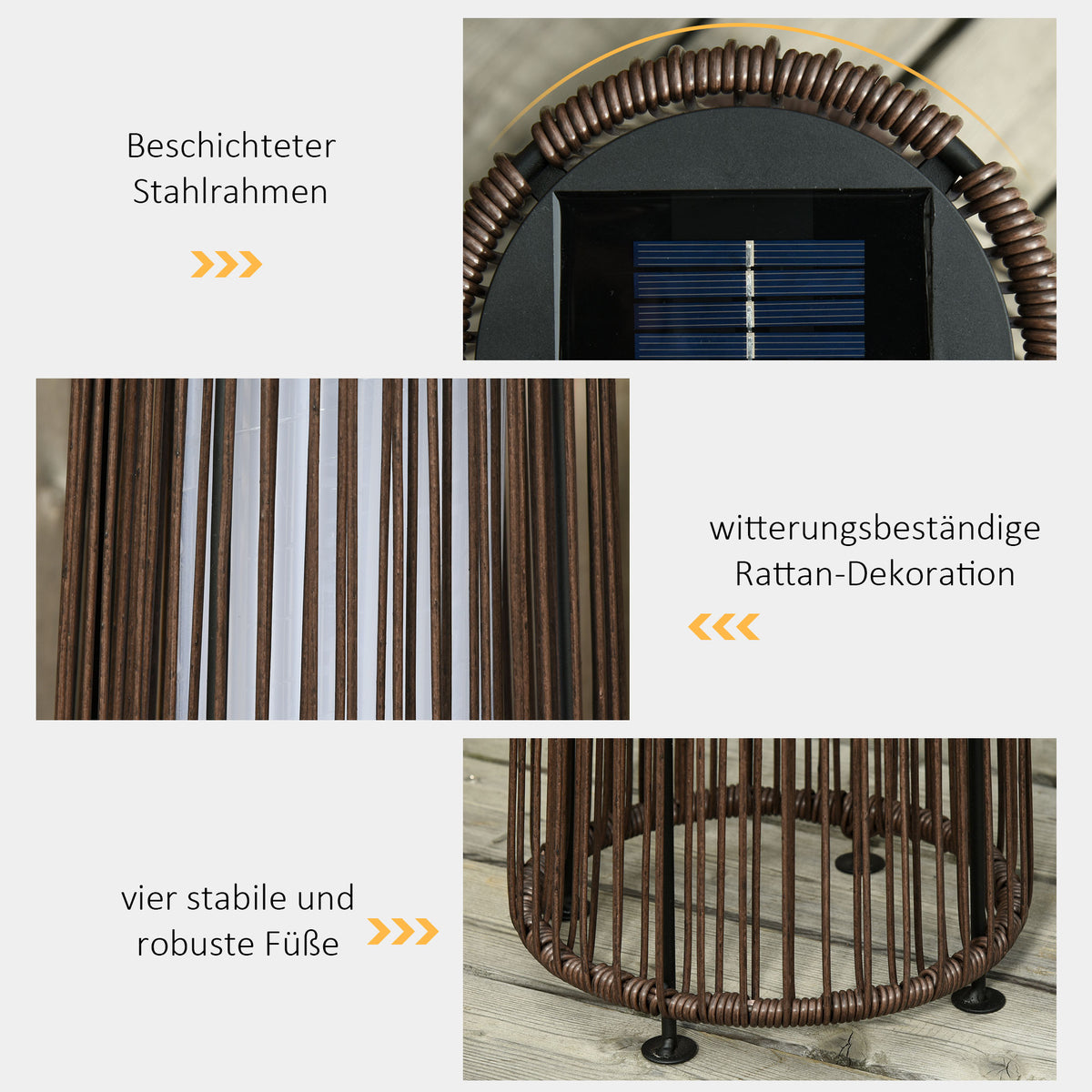 Outsunny Gartenleuchte, Außenlampe, solarbetrieben, 8 Stunden Betrieb, Automatikmodus, Rattanoptik, 21,5 x 21,5 x 61 cm