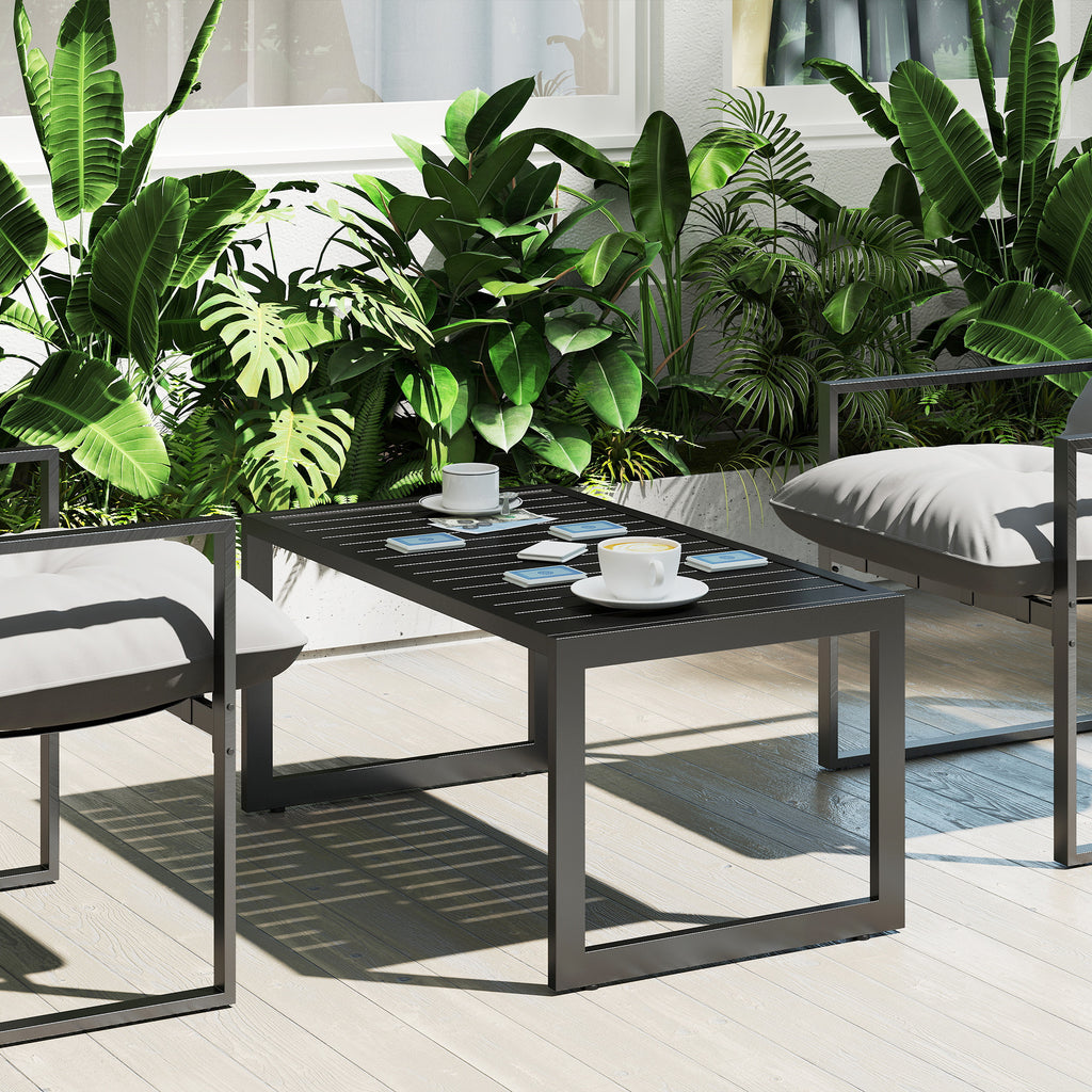 Outsunny Beistelltisch mit Latten-Design Balkontisch aus Aluminium Kaffeetisch wetterfest 90 x 50 x 42 cm Schwarz