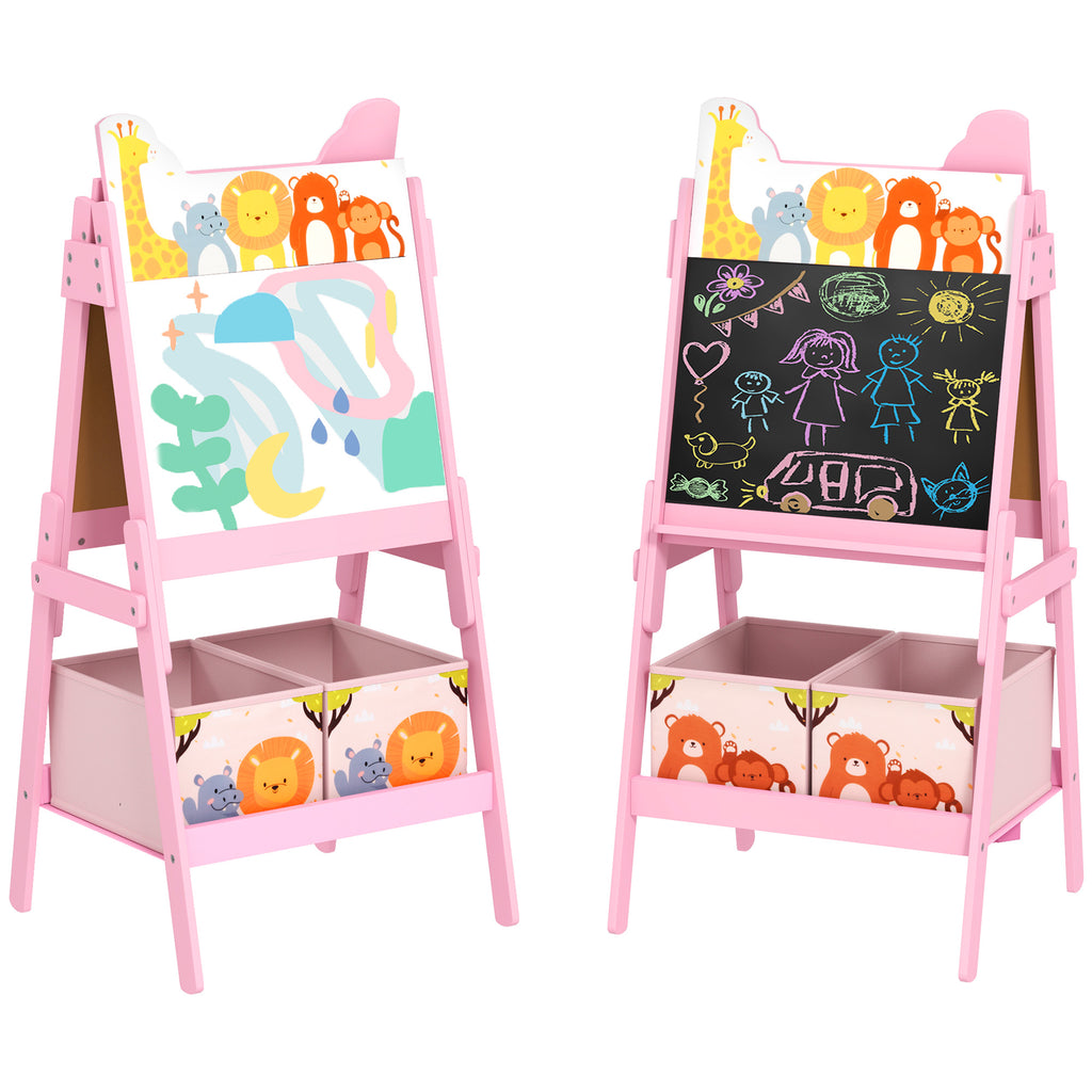 AIYAPLAY 2-in-1 Kindermalstaffelei mit Whiteboard, Kreidetafel, Aufbewahrungsboxen, für Kinder im Alter von 3-8 Jahren, Rosa