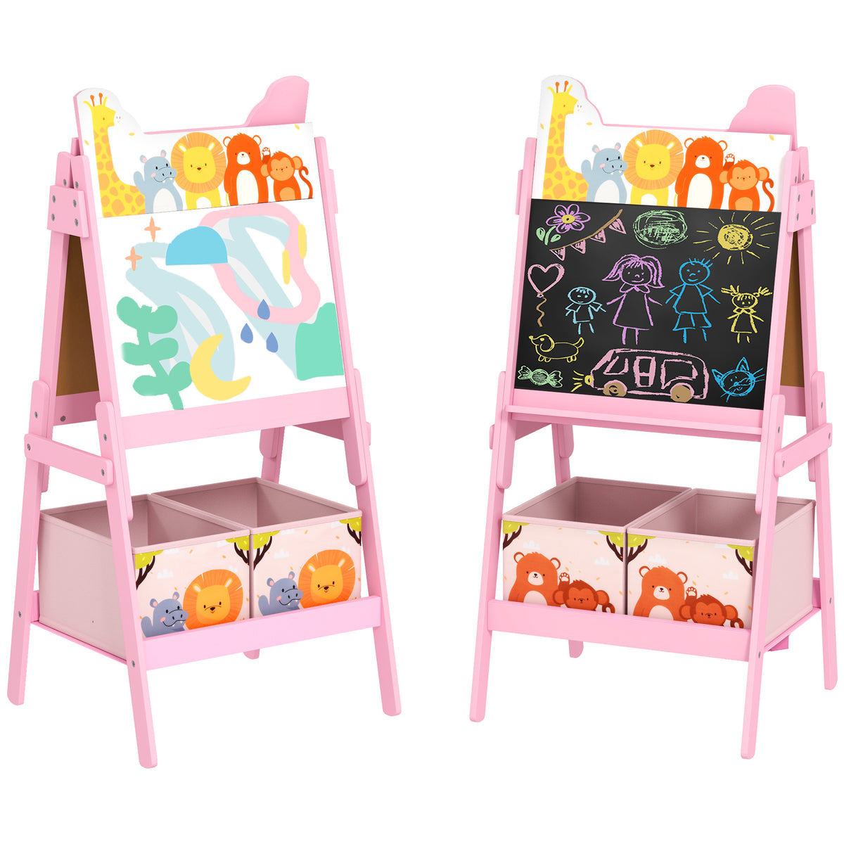 AIYAPLAY 2-in-1 Kindermalstaffelei mit Whiteboard, Kreidetafel, Aufbewahrungsboxen, für Kinder im Alter von 3-8 Jahren, Rosa
