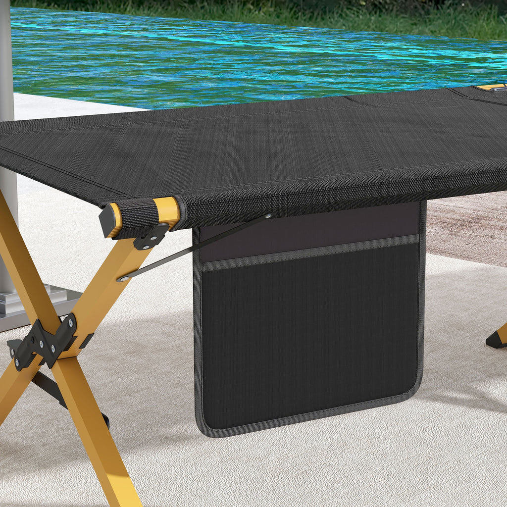 Outsunny Sonnenliege Strandliege Gartenliege, klappbar, wetterbeständig, 196 cm x 64 cm x 45 cm, Schwarz