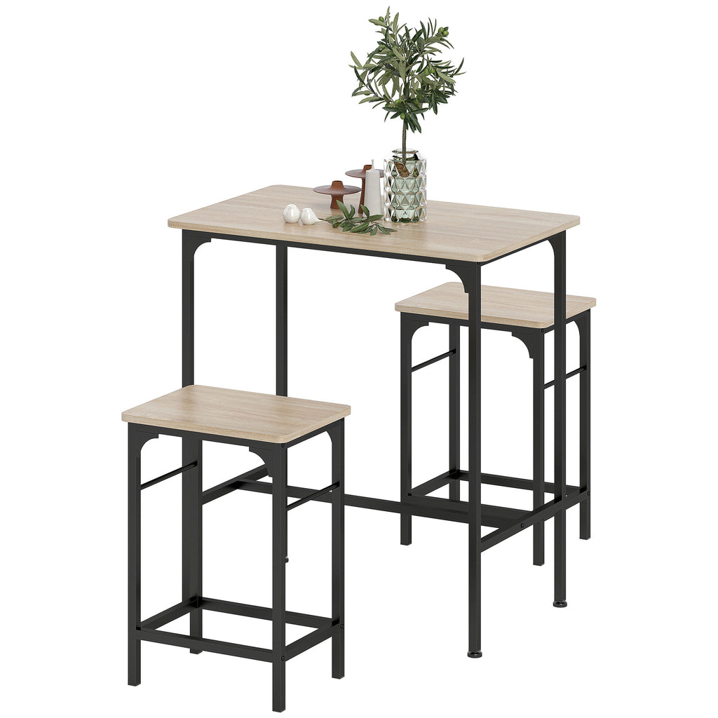 HOMCOM Bartisch Set Bartisch mit Barhocker-Set Esstisch mit 2 Stühlen mit Rutschfestem Fußpolster Naturholz