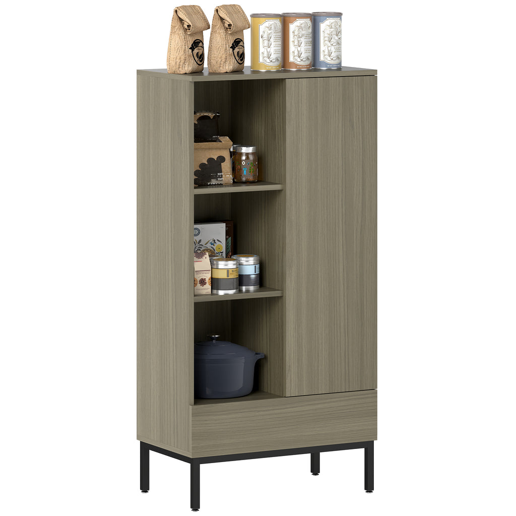 HOMCOM Aparador für Wohnzimmer Modern mit Tür Schublade Verstellbares Regal und 3 offenen Fächern 60x34x121 cm Natürlich