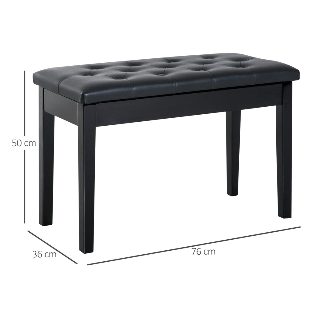 HOMCOM Klavierhocker, Klavierbank mit Verstecktem Stauraum, Klavierstuhl mit Kunstleder Kissen, Pianobank, Massivholz Keyboardbank für Piano, Keyboard, 76 x 36 x 50 cm, Schwarz