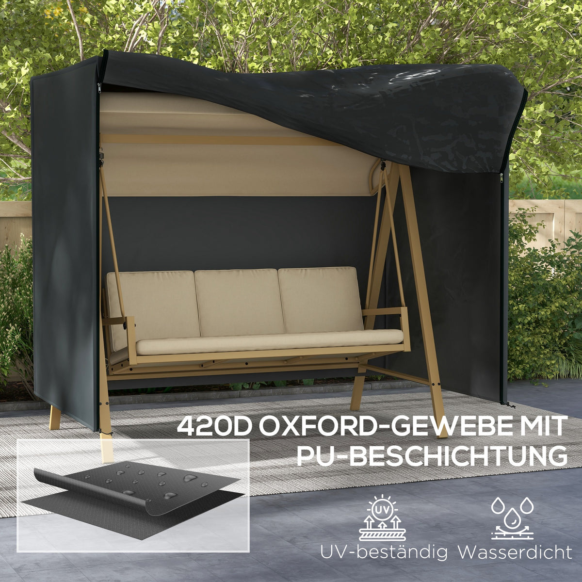 Outsunny Abdeckung für Hollywoodschaukel, wasserdicht, Polyester, 220x125x172cm, Schwarz