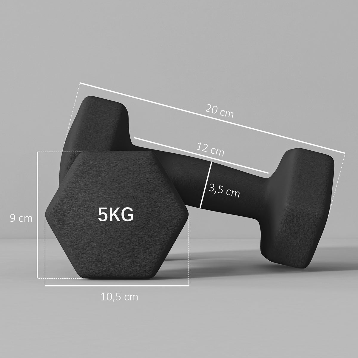 SPORTNOW Set mit 2 sechseckigen Hanteln mit rutschfesten Griffen für das Training zu Hause, 2 x 5 kg, schwarz