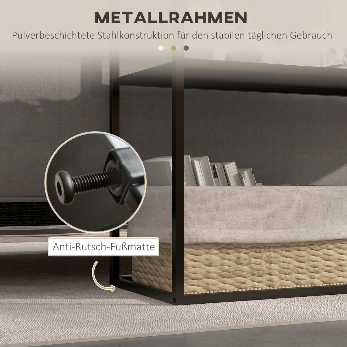 HOMCOM Konsolentisch, Sideboard, 2 Etagen, pulverbeschichteter Stahl, 90 x 30 x 75cm, schwarz