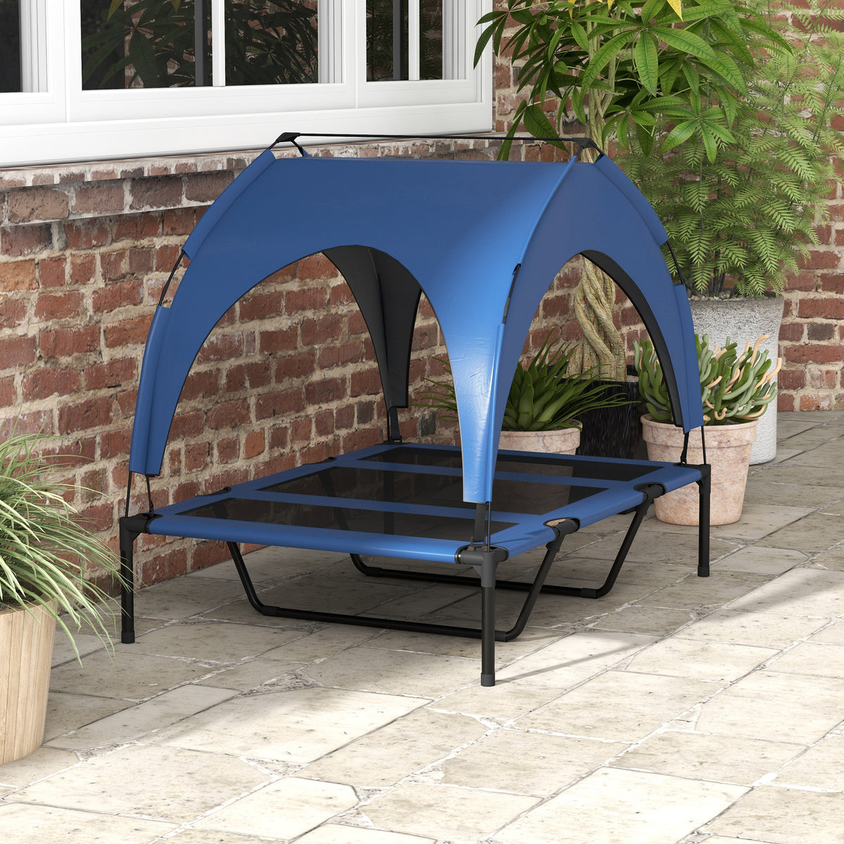 PawHut Hundebett Outdoor-Hundebett, wetterbeständig, erhöhtes Gestell, 106 x 76 x 94 cm, Dunkelblau
