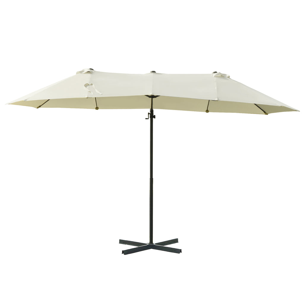 Outsunny Doppelsonnenschirm Ampelschirm Doppelschirm mit Kurbel Verstellbarer Gartenschirm Sonnenschutz Metall Cremeweiß 440 x 270 x 250 cm