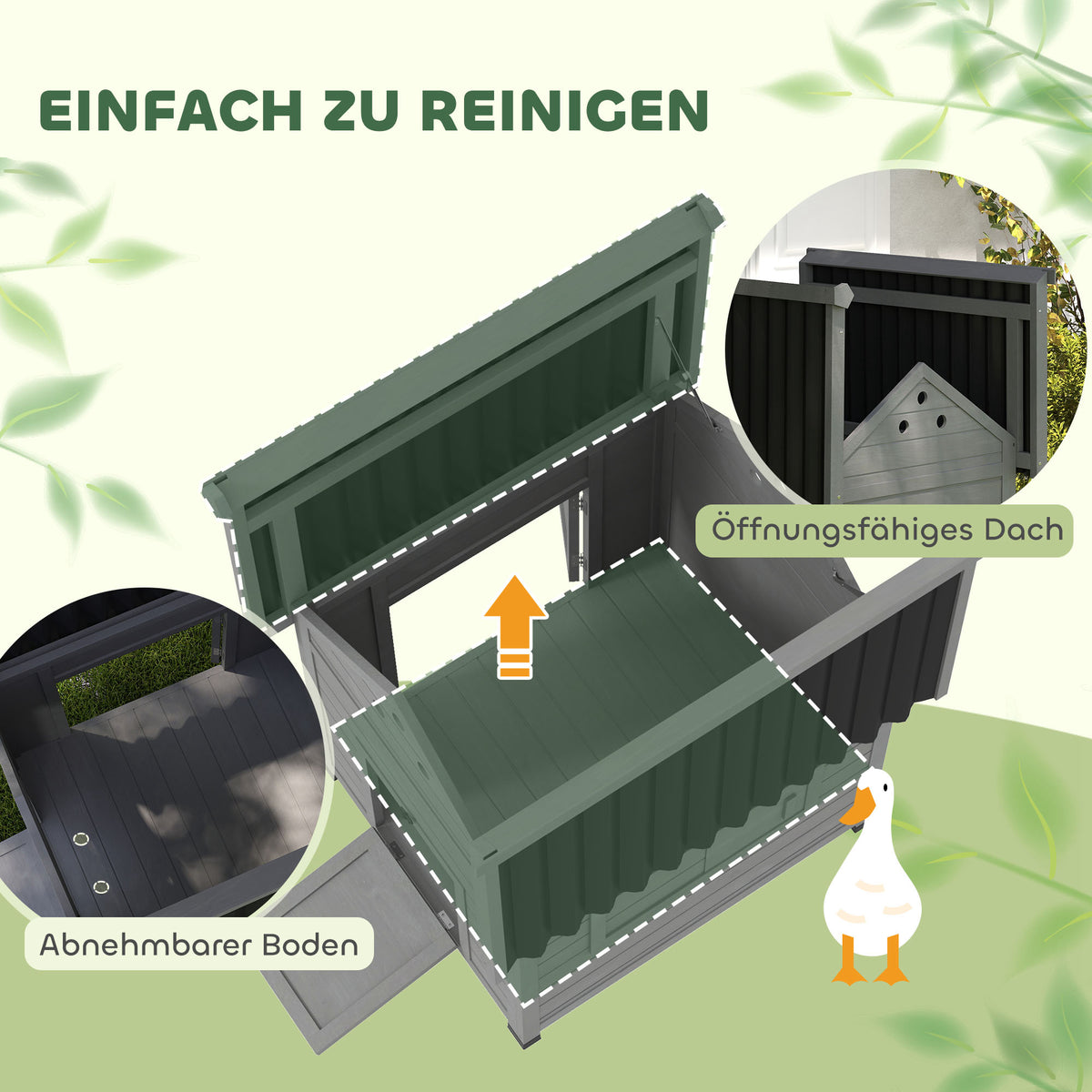 PawHut Entenhaus Entenstall Kleintierstall, wetterbeständig, 2 Eingänge, 2 Rampen, 78 x 90 x 92 cm, Hellgrau + Schwarz