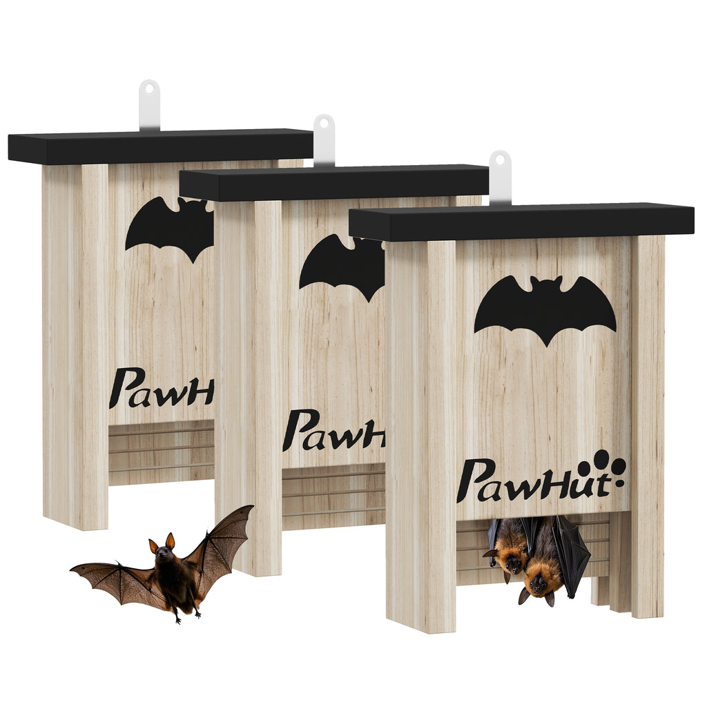 PawHut 3er-Set Fledermauskasten, Fledermaushäuser für Gärten, Obstplantagen, Bauernhöfe, leichtes Aufhängen, 18 x 6 x 22,5 cm