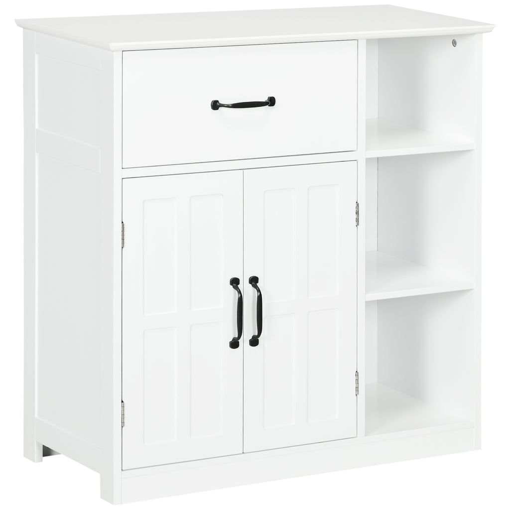 kleankin Badezimmerschrank auf Füßen mit Doppeltür, Schublade, offenen Fächern, 80x34x81cm, weiß