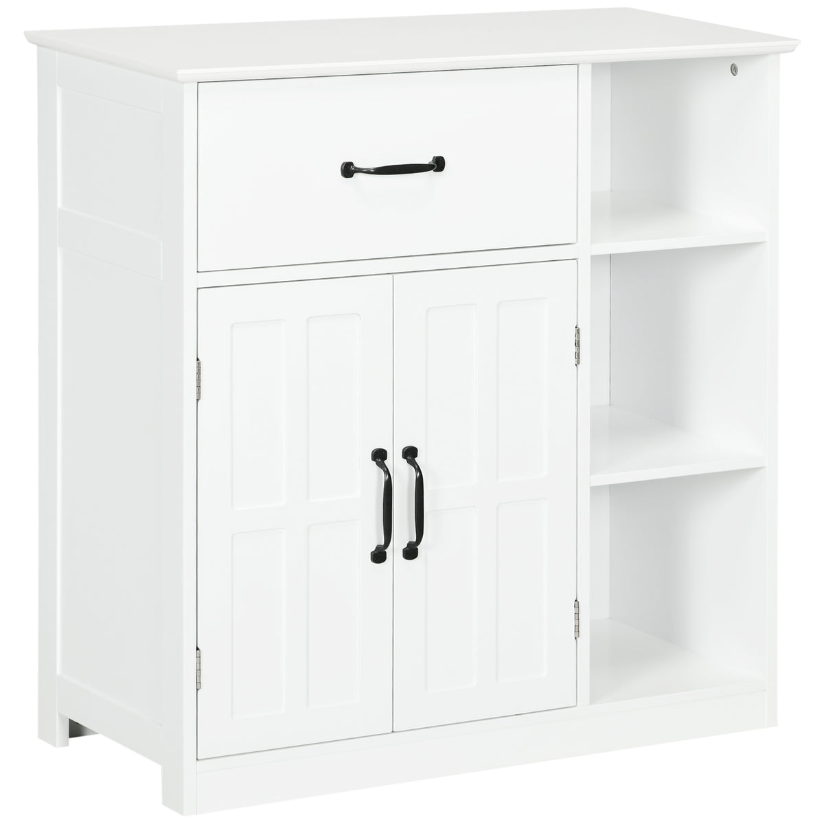 kleankin Badezimmerschrank auf Füßen mit Doppeltür, Schublade, offenen Fächern, 80x34x81cm, weiß