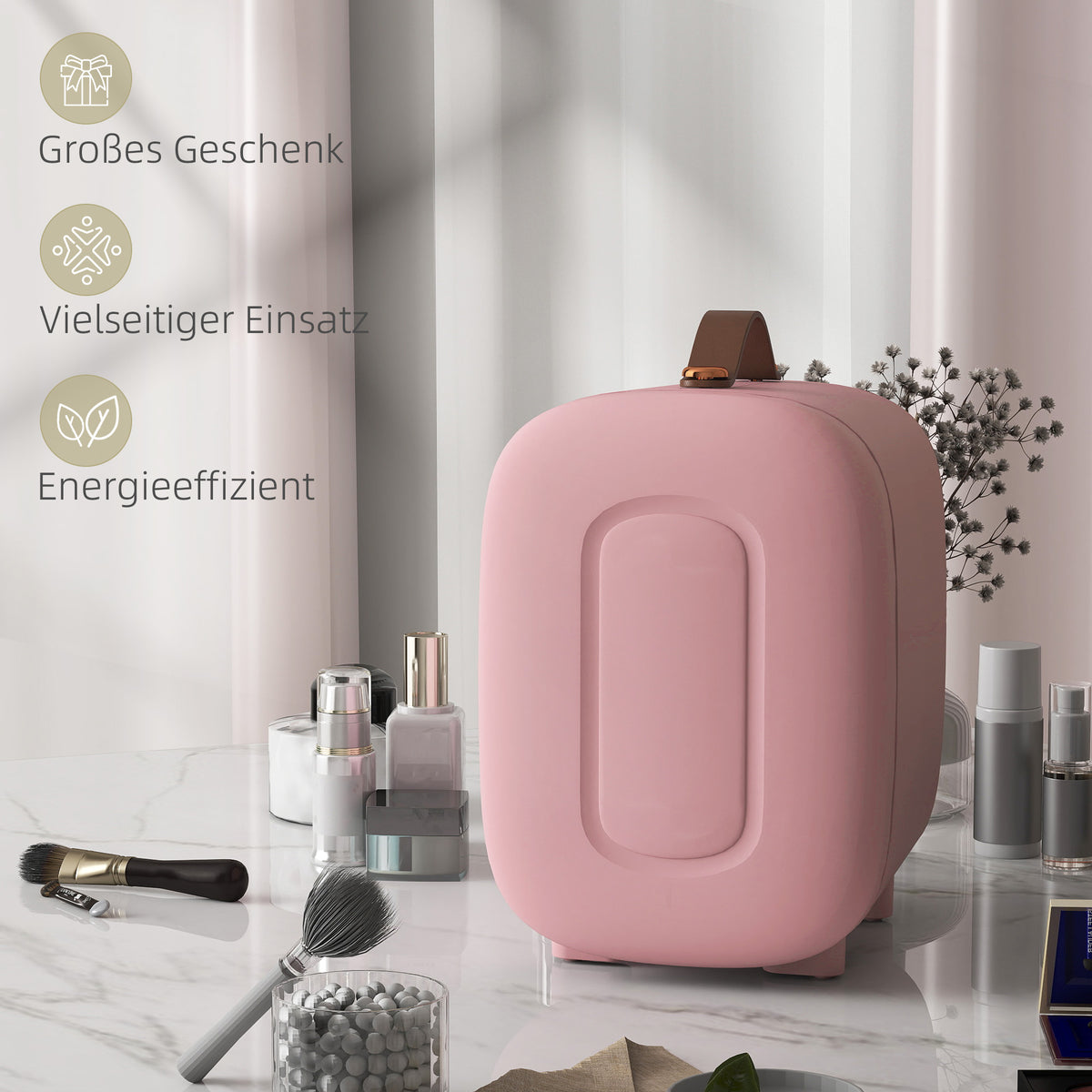 HOMCOM Mini Kühlschrank Kühlschrank Beauty Fridge, 4 L Fassungsvermögen, 20,3 x 26,3 x 28 cm, Rosa