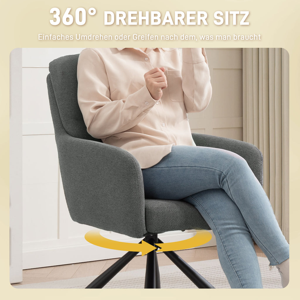 HOMCOM Gepolsterter Esszimmerstuhl, Küchenstuhl mit dicker Polsterung, Armlehnen, Metallbeine, Grau