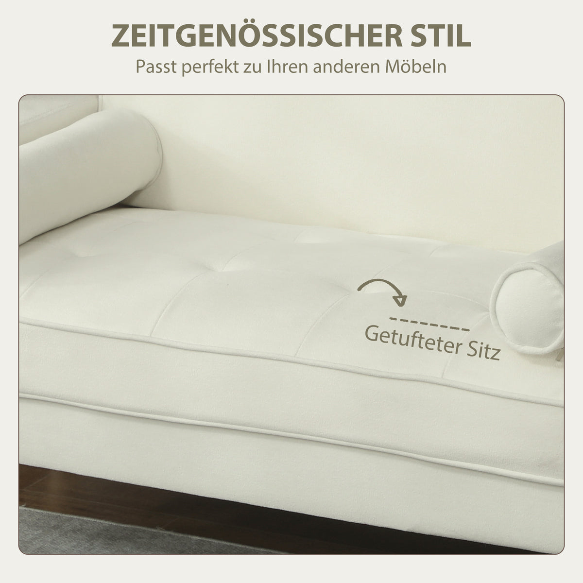 HOMCOM 2-Sitzer-Sofa, Doppelsitzsofa mit Kautschukholzbeinen, Polstersofa für Wohnzimmer, Schlafzimmer, Cremeweiß