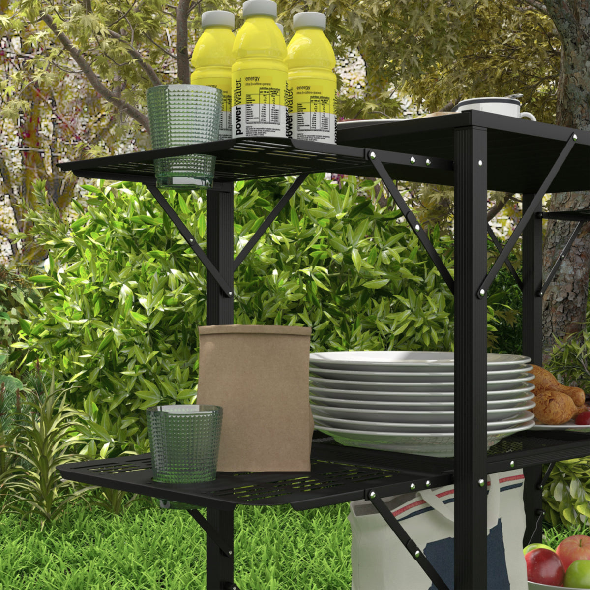 Outsunny Campingtisch Picknicktisch Outdoor-Küchenschrank, klappbar, wetterbeständig, 126 cm x 44 cm x 80 cm, Schwarz
