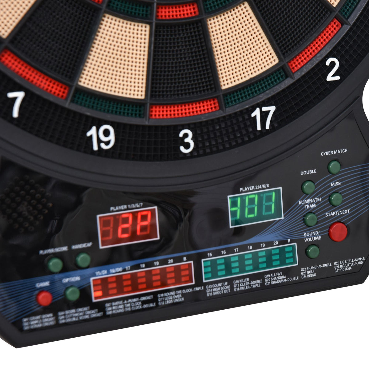 HOMCOM Elektronisches Dartspiel 27 Hauptspiele für bis zu 8 Spieler LED-Anzeige Schwarz