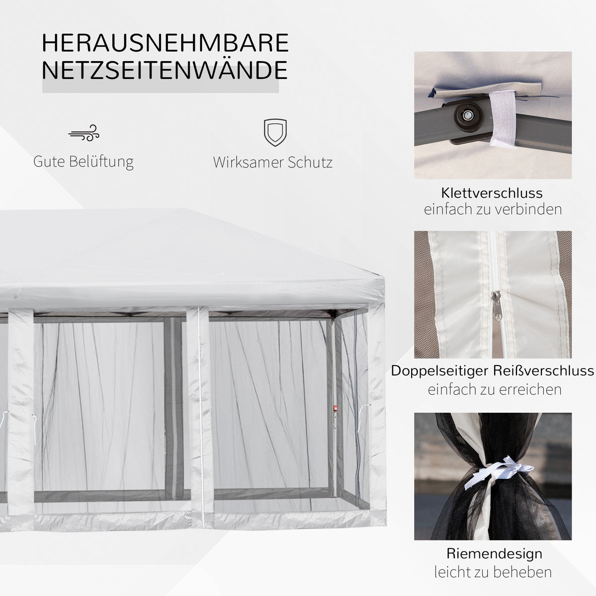 Outsunny Faltpavillon Gartenpavillon Pop-Up-Pavillion Stahl+Oxford+Mesh mit Tasche im Freien Cremeweiß 5,9 x 2,95 x 2,5 m