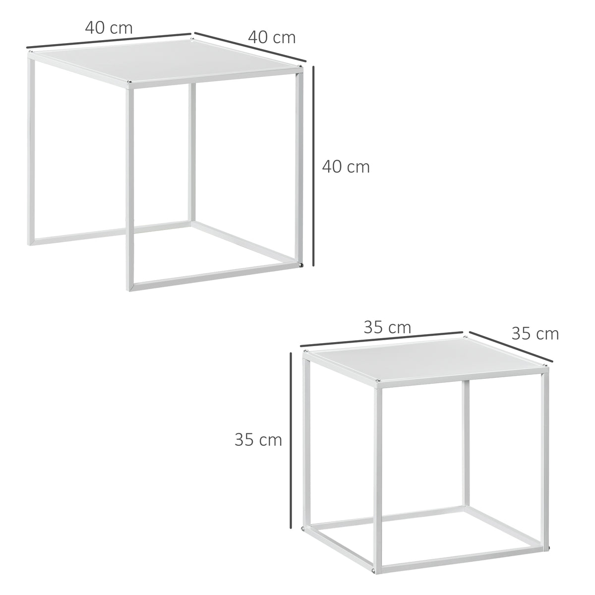 HOMCOM Beistelltisch-Set, moderne Satztische, platzsparend, stabiler Stahlrahmen, Weiß