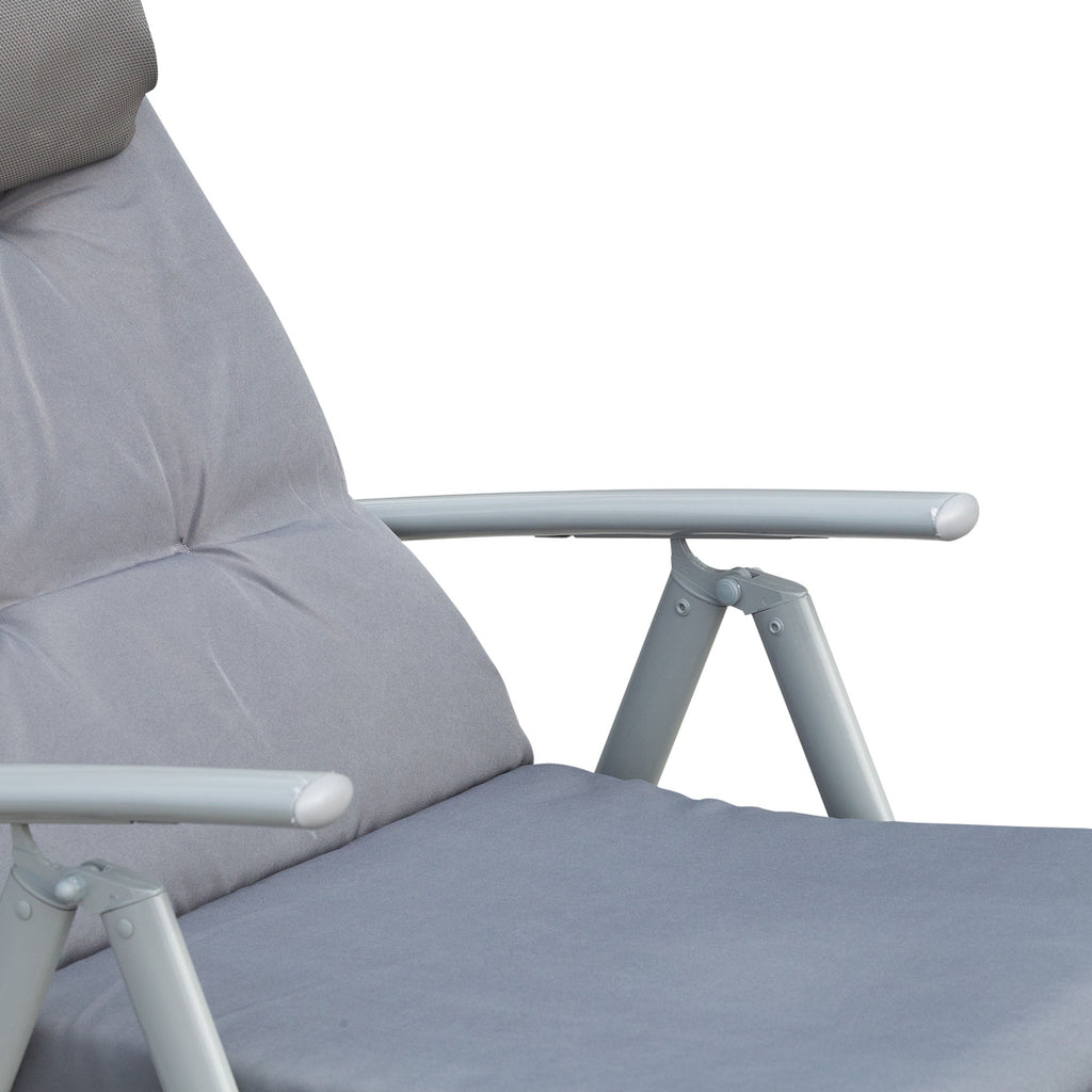 Outsunny Sonnenliege klappbar Strandliege mit Kopfkissen Sitzkissen Liegestuhl mit 7-Fach verstellbare Rückenlehne Gartenliege Relaxliege bis 165 kg belastbar, für Garten Urlaub Outdoor, Grau