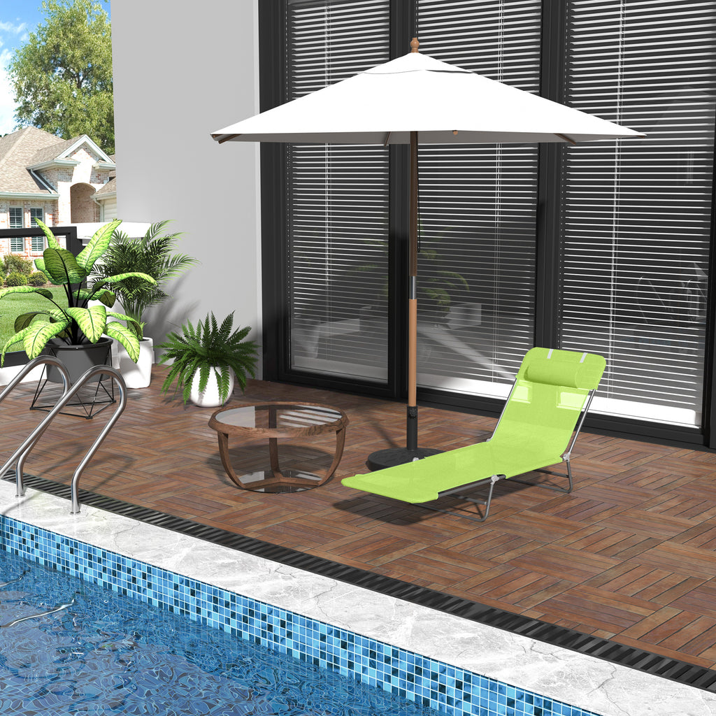 Outsunny Sonnenliege klappbar Gartenliege mit Kopfkissen Liegestuhl verstellbar mit 5-Fach Campingliege bis 120kg belastbar für Garten, Balkon und Pool geeignet, 4 Farben(Grün)