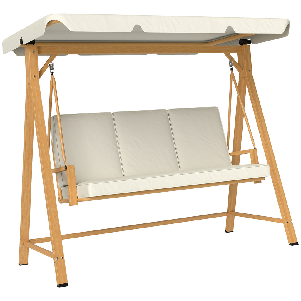 Outsunny Hollywoodschaukel mit verstellbarem Sonnendach Sitzauflage, 3-Sitzer bis 330kg 198 x 120 x 170cm, Beige