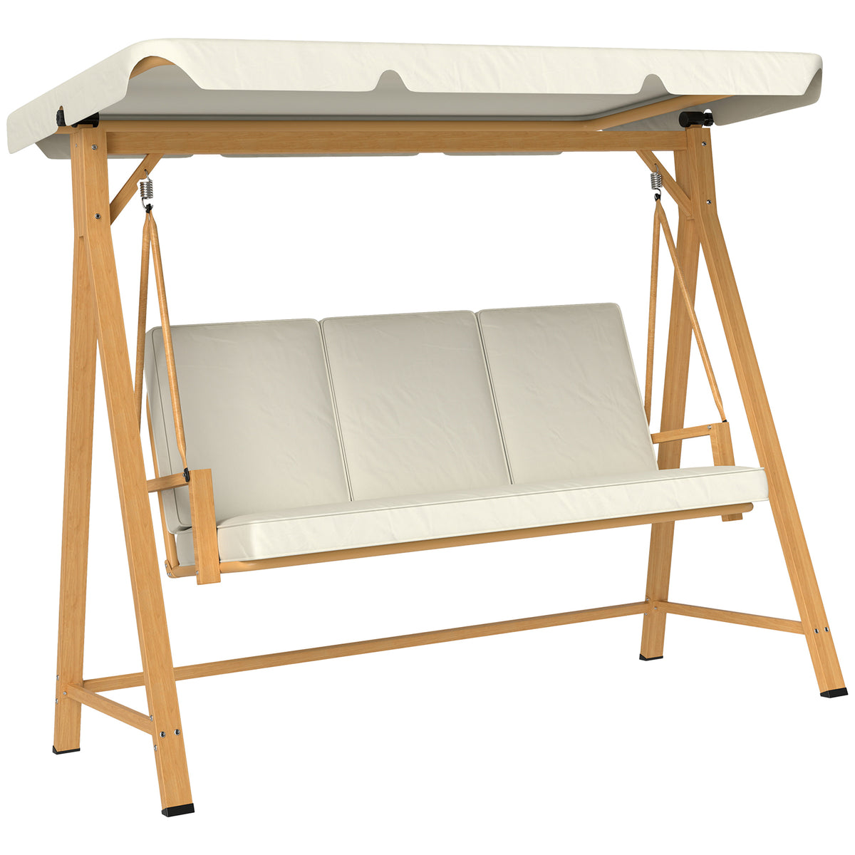 Outsunny Hollywoodschaukel mit verstellbarem Sonnendach Sitzauflage, 3-Sitzer bis 330kg 198 x 120 x 170cm, Beige