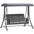 Outsunny Hollywoodschaukel mit Seitentasche, 3-Sitzer Gartenschaukel mit verstellbarem Sonnendach, Schaukelbank belast bis 300kg, für Garten, Terrasse, 196 x 128 x 172 cm, Dunkelgrau