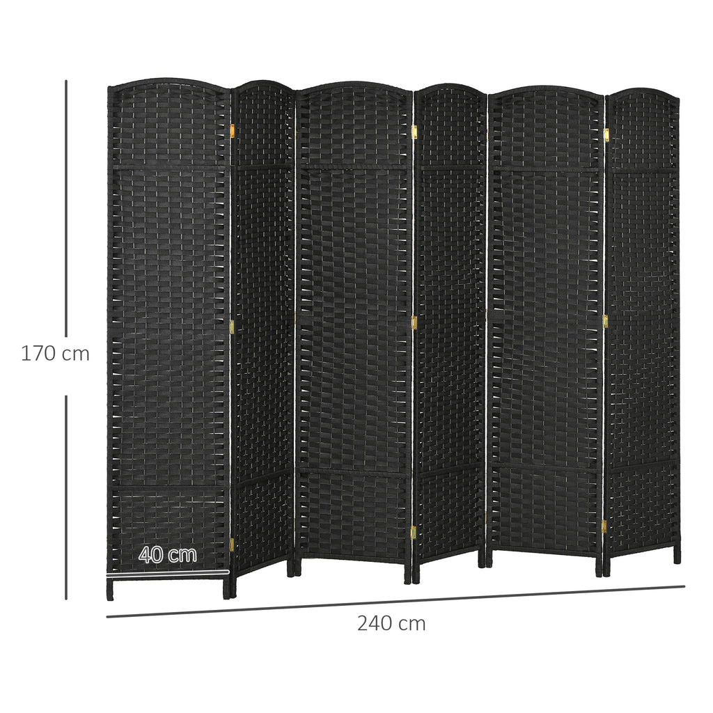 HOMCOM 6-teiliger Raumtrenner, Faltbarer Sichtschutz, Sichtschutzwand für Wohnzimmer, Schlafzimmer, Homeoffice, Schwarz