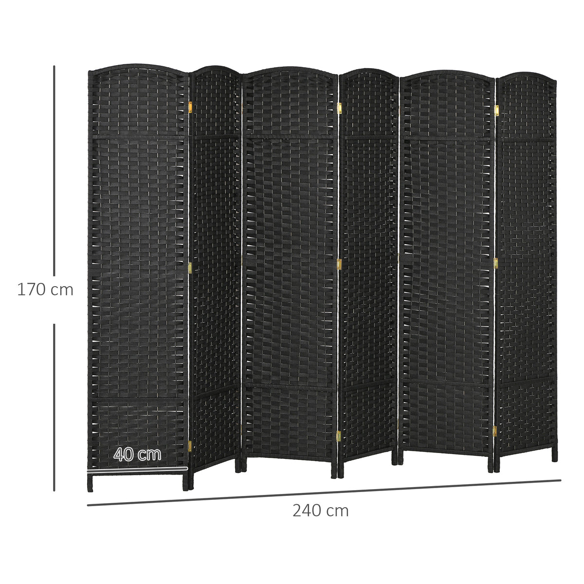 HOMCOM 6-teiliger Raumtrenner, Faltbarer Sichtschutz, Sichtschutzwand für Wohnzimmer, Schlafzimmer, Homeoffice, Schwarz