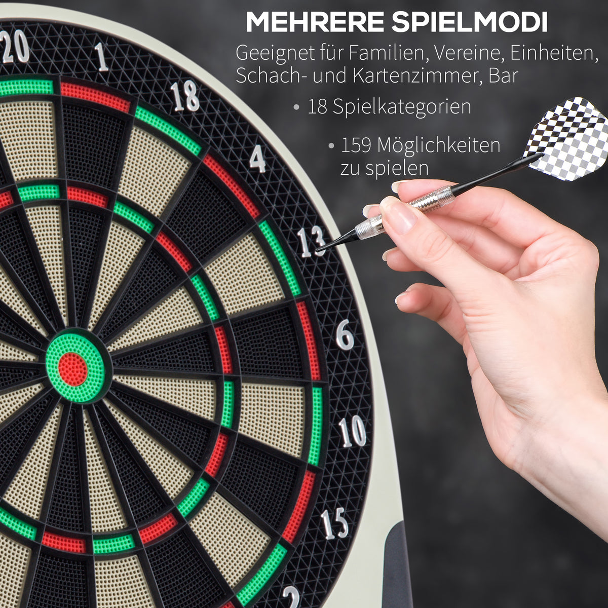HOMCOM Elektronische Dartscheibe Dartboard mit Sprachansagen LED-Anzeigen 6 Darts 24 Dartköpfe 18 Spiele 159 Varianten Dartautomat Dartscheibe Set für bis zu 8 Spieler