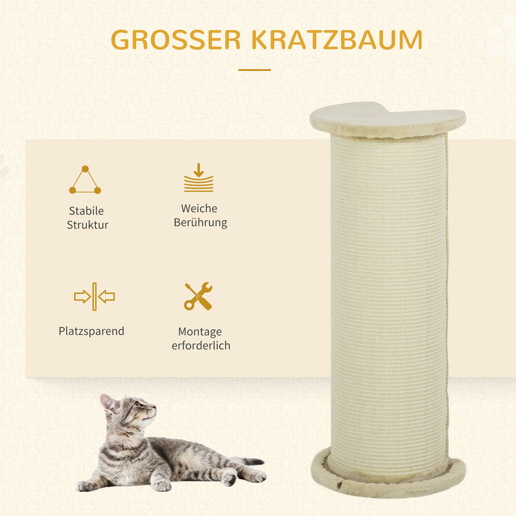PawHut Kratzbrett für Katzen, Eckdesign, platzsparend, 35 cm x 35 cm x 85 cm, Cremeweiß