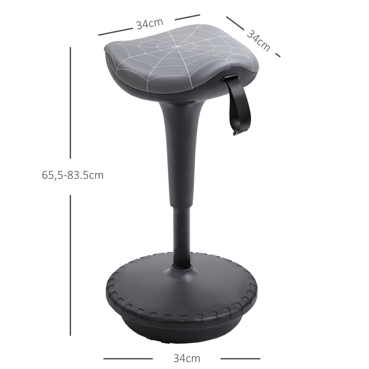 Vinsetto Bürohocker mit Schwenkfunktion, ergonomischer Hocker, höhenverstellbar 65,5-83,5 cm 120° neigbar Grau