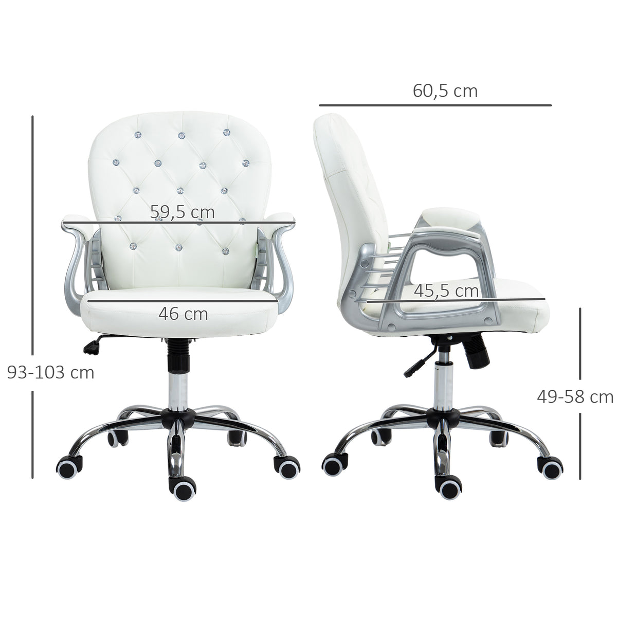 Vinsetto Bürostuhl, Ergonomisch Schreibtischstuhl mit Armlehne, Gepolsterter Rückenlehne Weiß