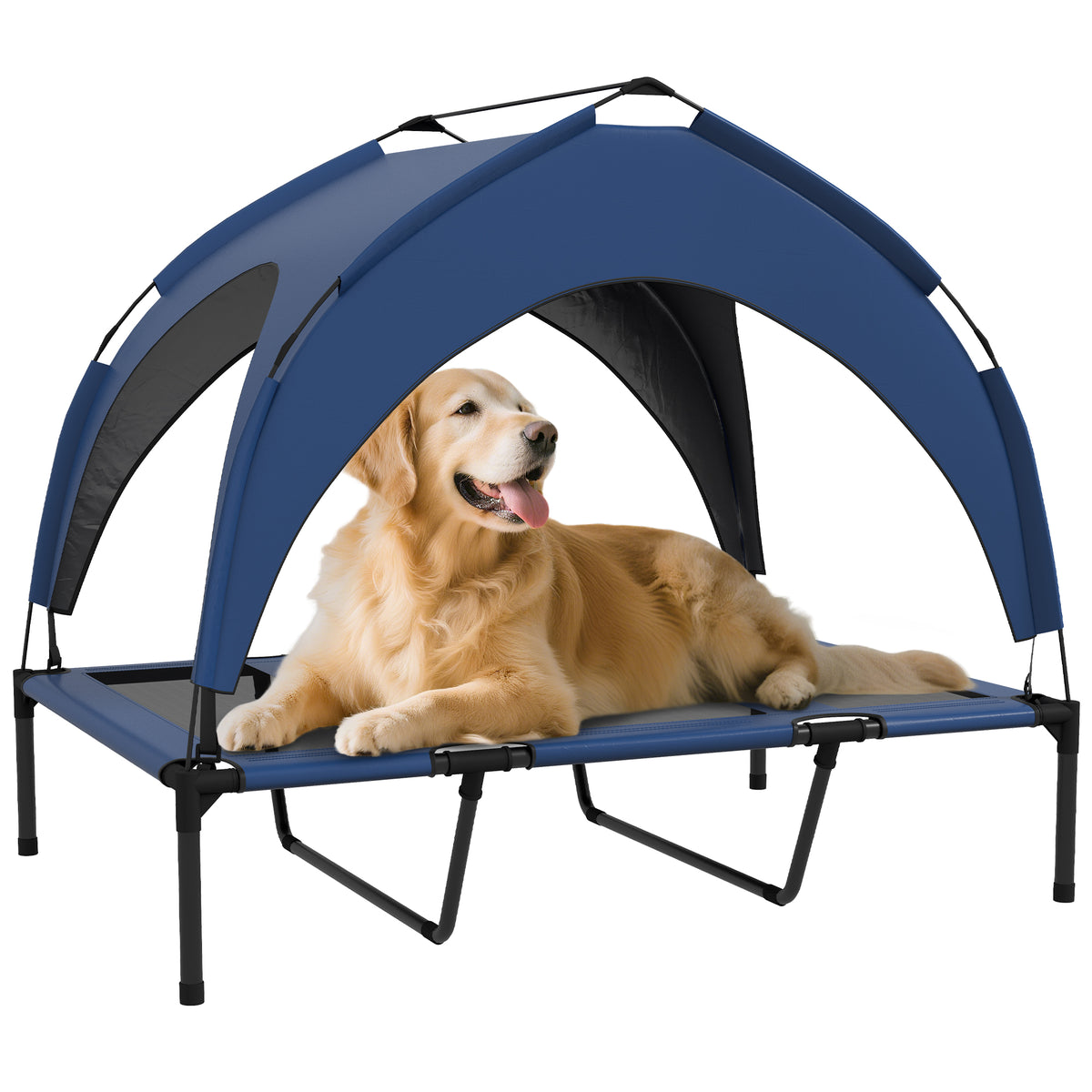 PawHut Hundebett Outdoor-Hundebett, wetterbeständig, erhöhtes Gestell, 106 x 76 x 94 cm, Dunkelblau