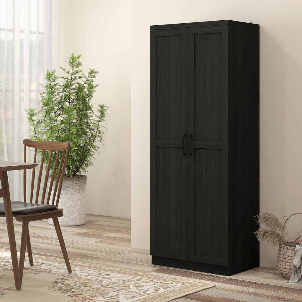 HOMCOM Buffet Küche, Küchenmöbel Aufbewahrung mit Doppeltür und 2 verstellbaren Regalen, 60 x 40 x 160 cm, Schwarz