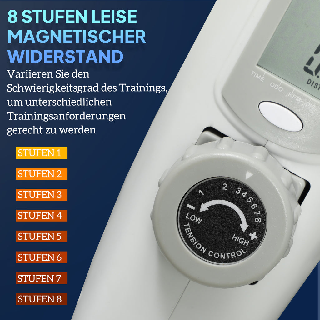 SPORTNOW Mini-Heimtrainer, Unter-dem-Schreibtisch-Fußpedale, Arm- und Beinübungen, 8 Widerstandsstufen, Stahl, Weiß