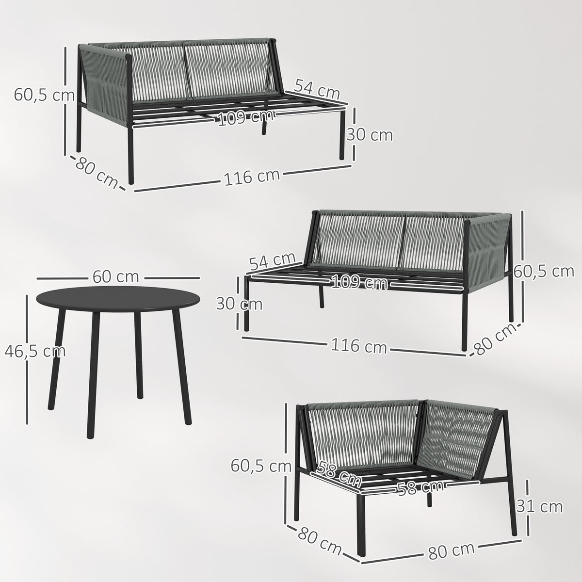 Outsunny Gartenmöbel Set Polyrattan Lounge-Set mit Ecksofa Tisch Kissen für 6 Personen Dunkelgrau