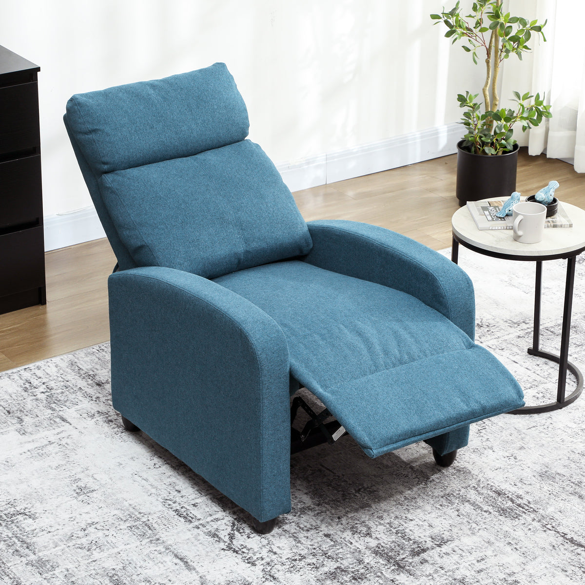 HOMCOM Manueller Relaxsessel mit Fußhocker und Leinenstoffpolsterung, Blau