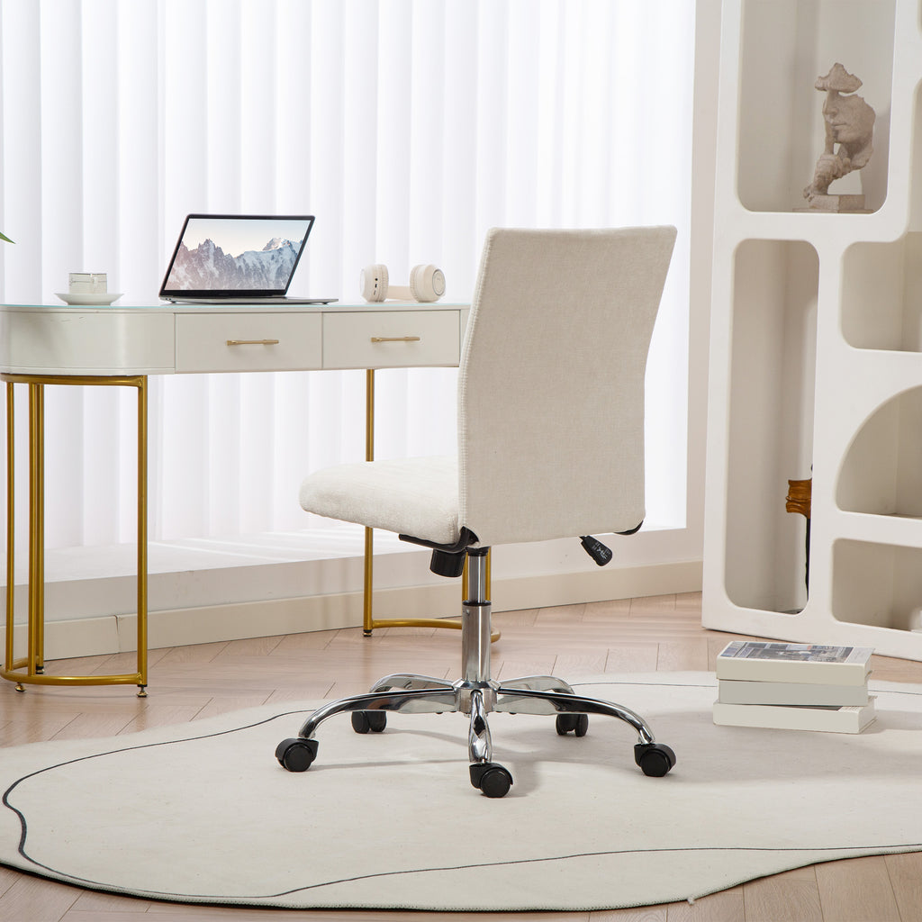 HOMCOM Bürostuhl ohne Armlehnen, Schreibtischstuhl, höhenverstellbar und 360° drehbar, 43 x 56 x 78-88 cm, Creme