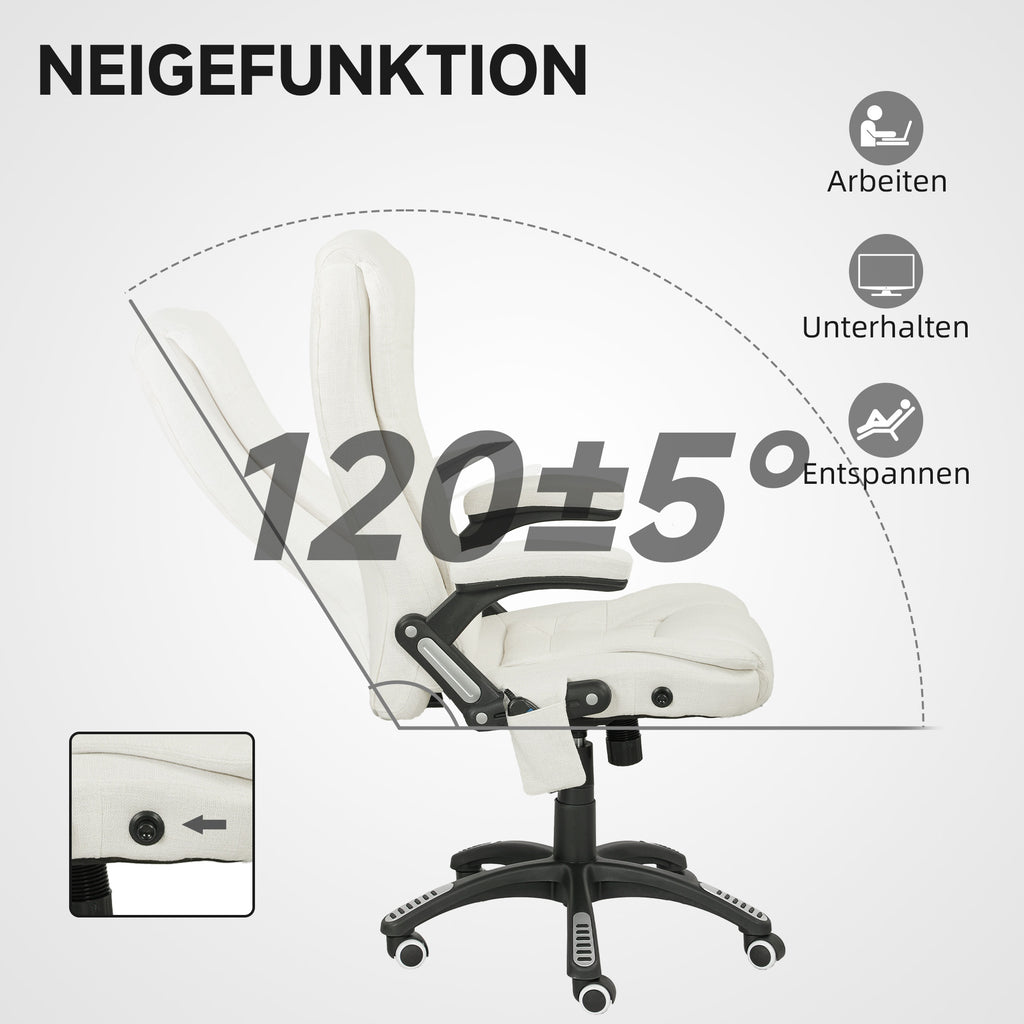 Vinsetto Ergonomischer Schreibtischstuhl mit Massagefunktion, 68 x 72 x 110–120 cm, Cremeweiß